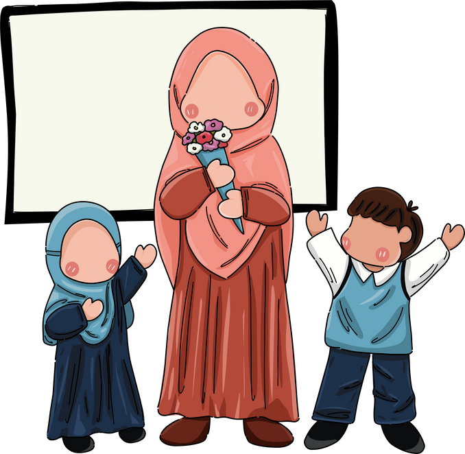 Muslim Kindergarten Student with Teacher