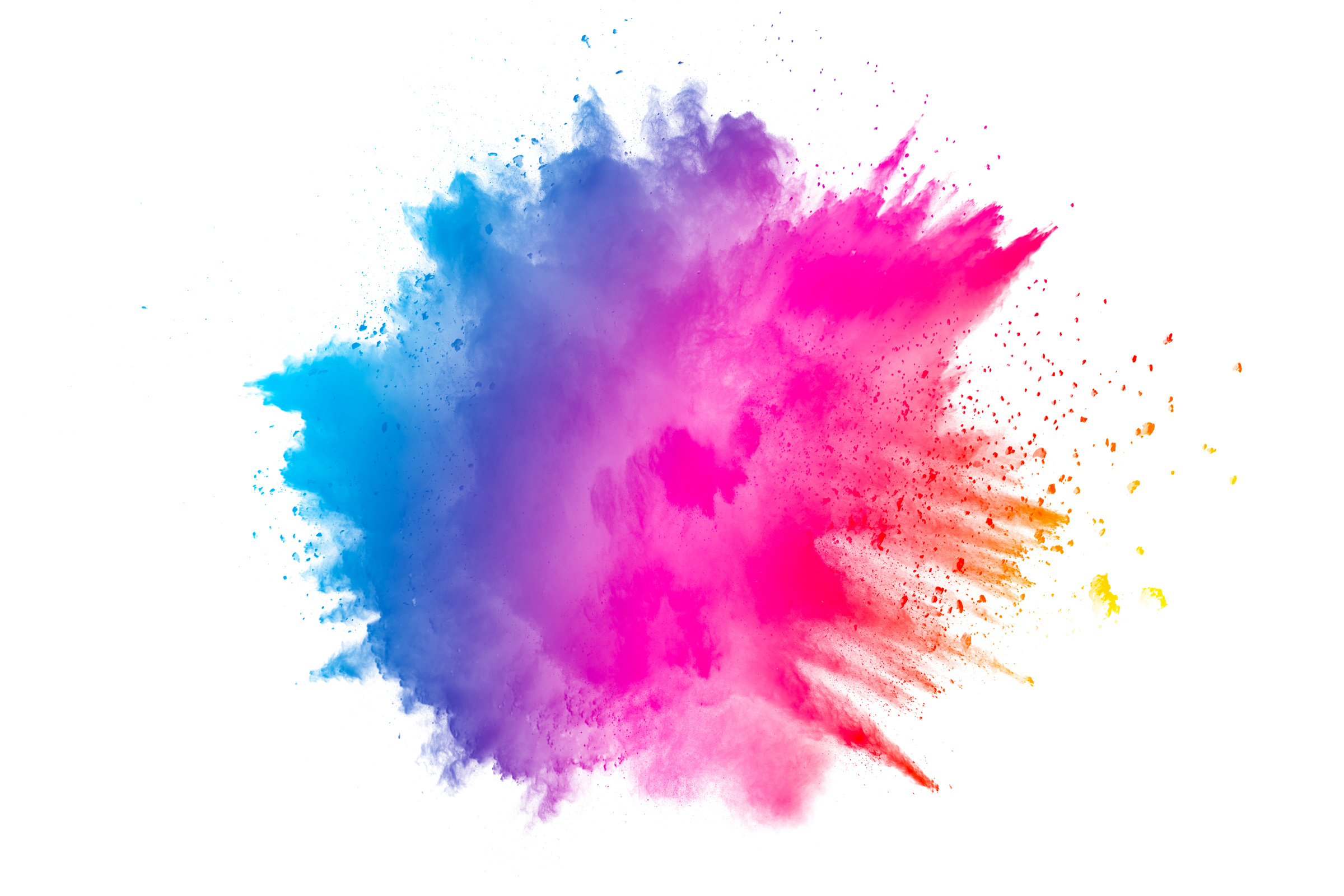 Abstract multicolored dust explosion on white background. Abstract color powder splattered on background.