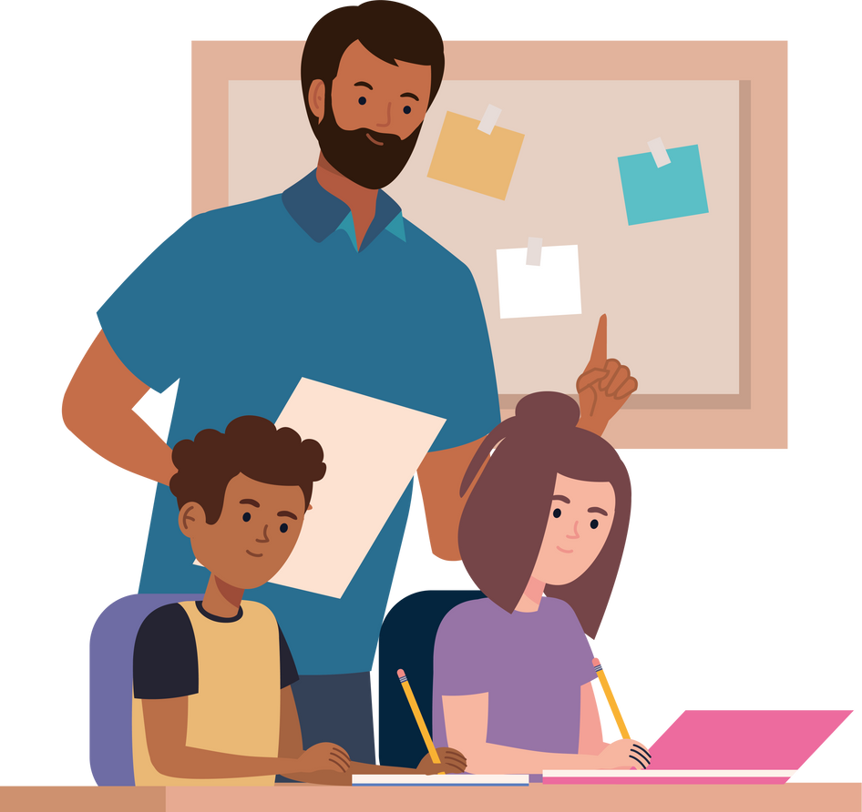 male teacher with students